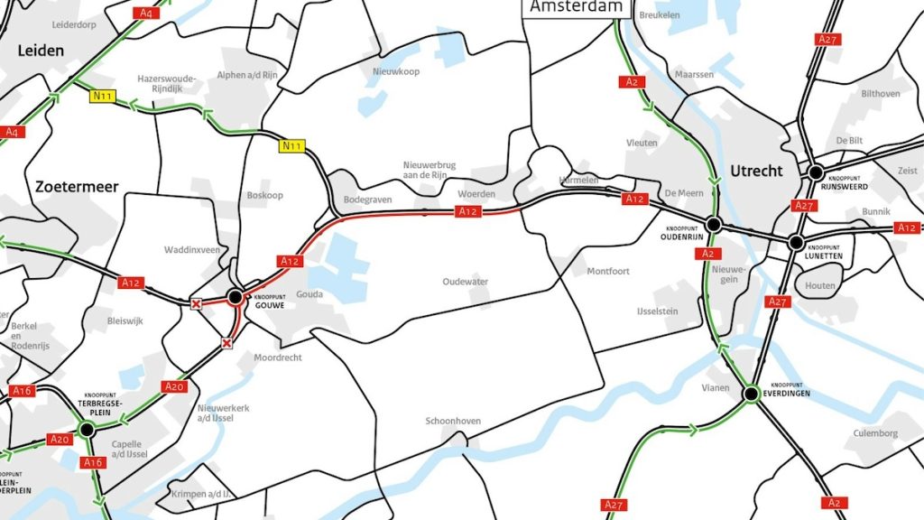omleidingskaart werkzaamheden A12 Utrecht 13-18 mei